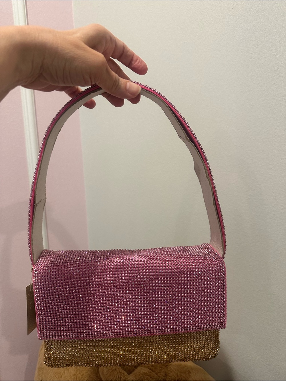 Nina Pink and Gold Crystal Two-Tone Mini Shoulder Bag